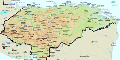 ನಕ್ಷೆ ಹೊಂಡುರಾಸ್ ಮತ್ತು ಸುತ್ತಮುತ್ತಲಿನ ದೇಶಗಳಲ್ಲಿ